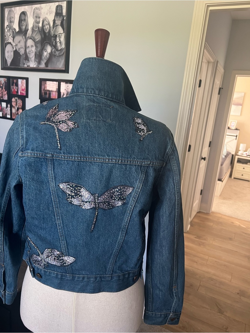 Levi's Blue Denim Jacket with Sequin Dragonfly Embellishments